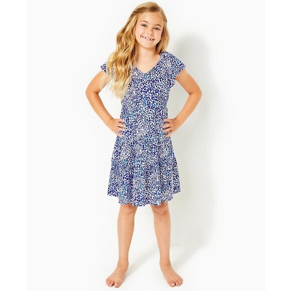 Lilly Pulitzer Mini Kawai Dress Printed Tiered Flutter Sleeve S 4-5 Years 280886